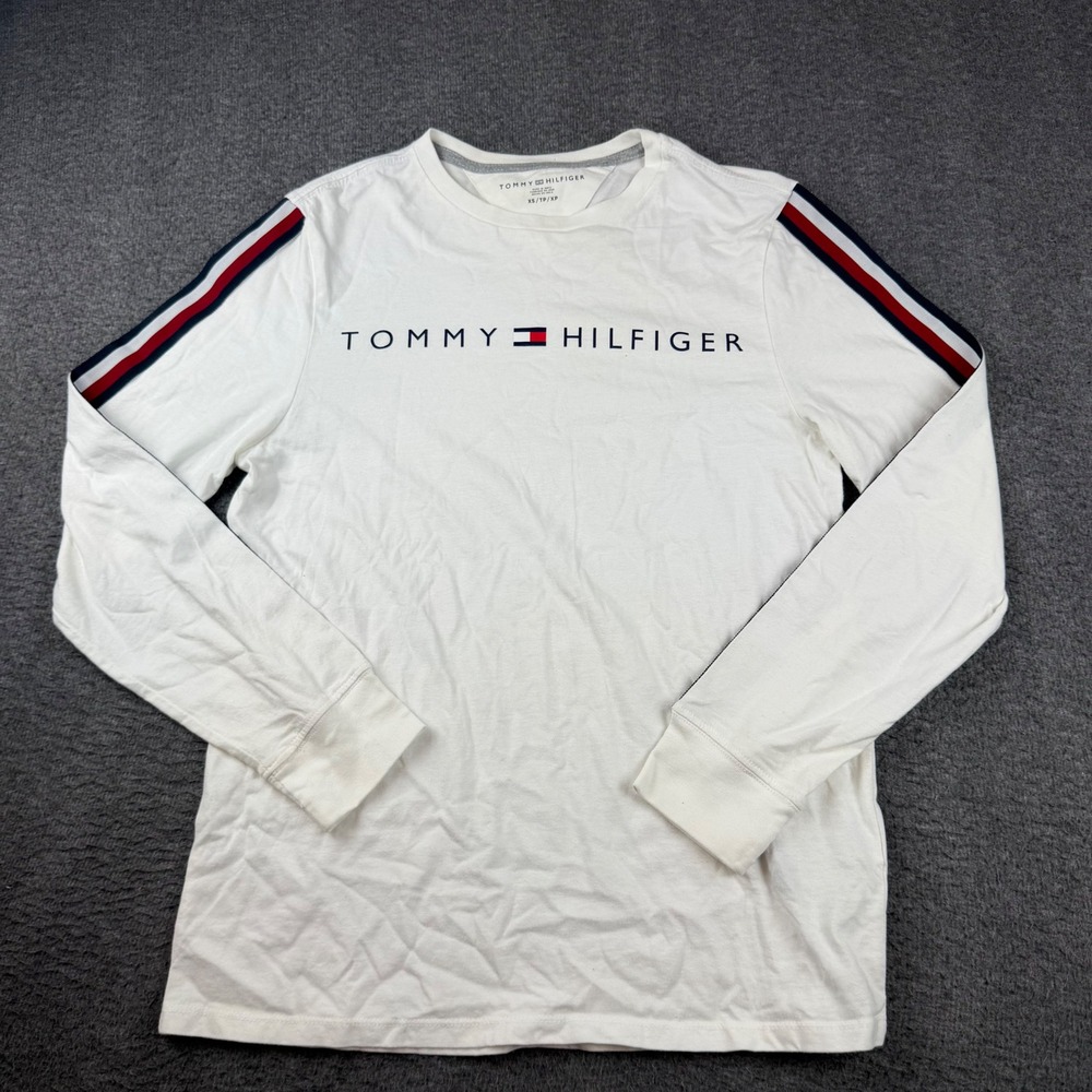 Tommy Hilfiger Long Sleeve T-Shirt Men's XS White Logo Stripe 78D9101 112